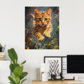 Poster Feline Flight in a Forest of Fire - Leaping Bengal (Bureau à domicile)