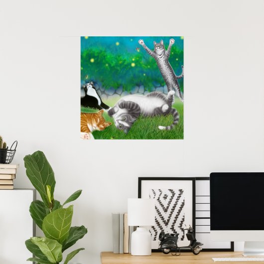 Poster Feline Fun with Fireflies (Bureau à domicile)
