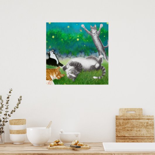 Poster Feline Fun with Fireflies (Cuisine)