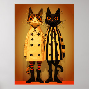 Poster Félins à la Mode – Manteaux et Bottes Originaux po