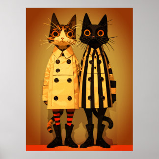Poster Félins à la Mode – Manteaux et Bottes Originaux po