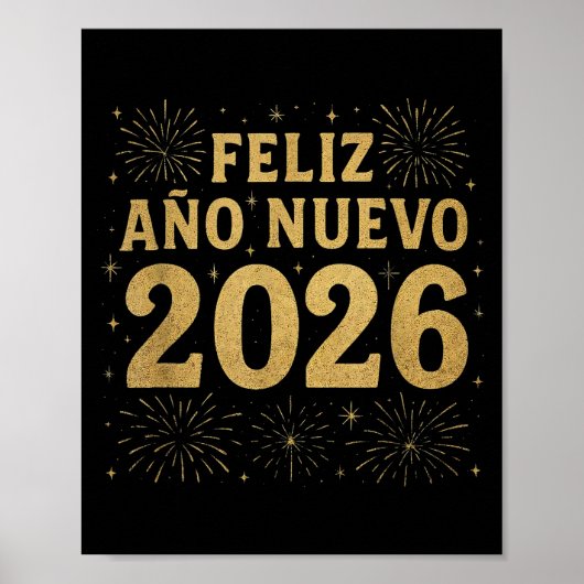 Poster Feliz Año Nuevo 2026 Spanish New Year Gold Firewor (Devant)