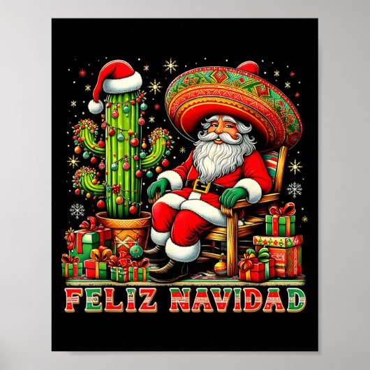 Poster Feliz Navidad Mexican Christmas Santa Sombrero Cac (Devant)
