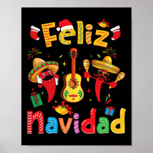 Poster Feliz Navidad Mexican Fiesta Hot Pepper Guitare Xm