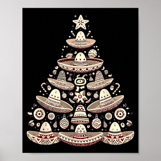 Poster Feliz Navidad Mexican Sombrero Christmas Tree Men  (Devant)
