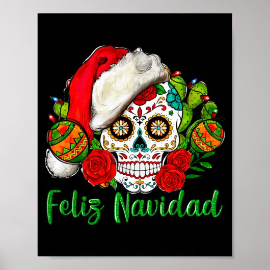 Poster Feliz Navidad Sugar Skull Mexican Christmas  (Devant)