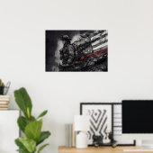 Poster Female Firefighter Red Line American Flag Tribute (Bureau à domicile)