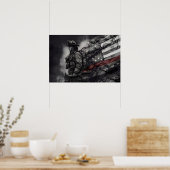 Poster Female Firefighter Red Line American Flag Tribute (Cuisine)