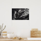 Poster Female Firefighter Smoke American Flag Tribute (Cuisine)