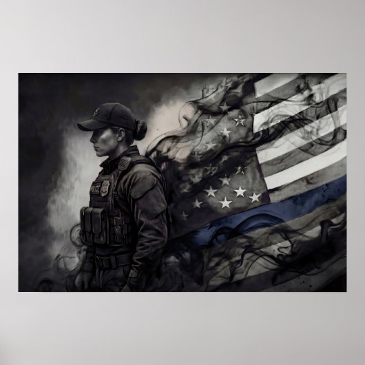 Poster Female Police Tribute Blue Line American Flag LEO (Devant)