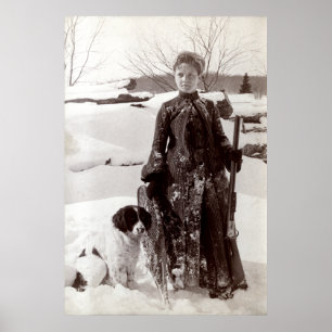 Poster Femme 1890 et son chien de chasse de la Bretagne