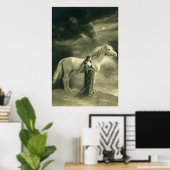 Poster Femme à cheval blanc. (Bureau à domicile)