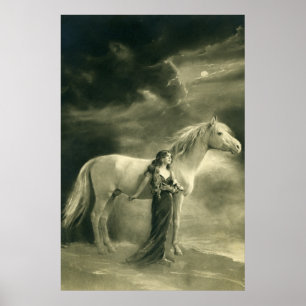Poster Femme à cheval blanc.