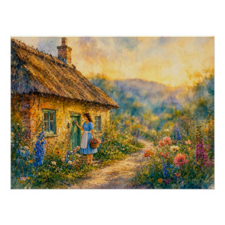 Poster Femme à la porte du cottage,