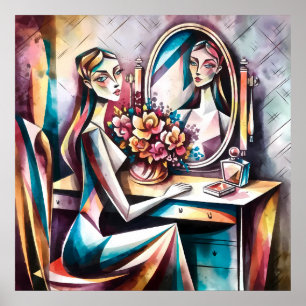 Poster Femme À La Table À Habiller Art Moderne De Beauté 