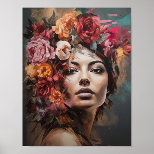 Poster Femme à l'affiche d'art d'impression de tête de fl (Devant)