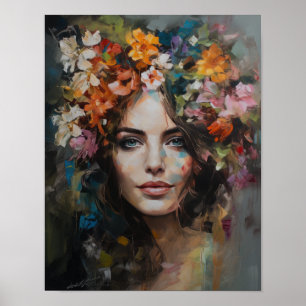Poster Femme à l'affiche d'art imprimé de tête de fleur