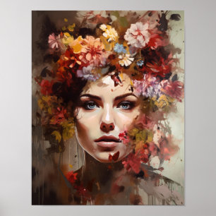 Poster Femme à l'affiche d'art imprimé de tête de fleur