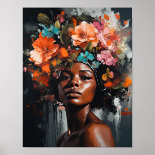 Poster Femme à l'affiche d'art imprimé de tête de fleur