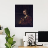 Poster Femme à l'oeillet rose par Rembrandt van Rijn (Bureau à domicile)