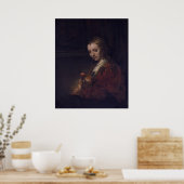 Poster Femme à l'oeillet rose par Rembrandt van Rijn (Cuisine)