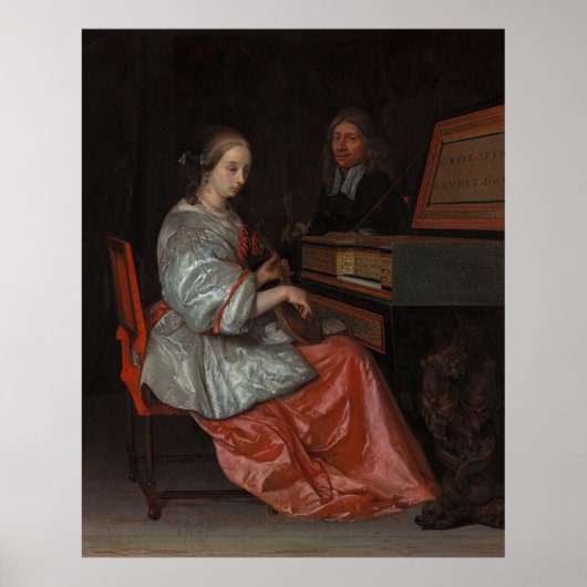 Poster Femme à Virginal avec Cittern — Vieux Maître (Devant)