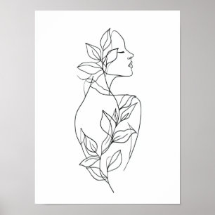 Poster Femme Abstraite Art Linéaire Minimaliste Botaniq