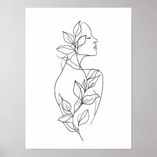 Poster Femme Abstraite Art Linéaire | Minimaliste Botaniq