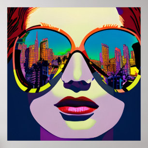 Poster Femme Abstraite en lunettes de soleil avec réflexi