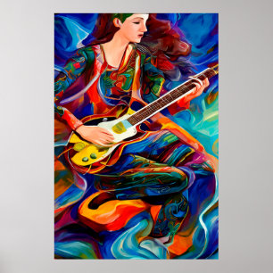 Poster Femme Abstraite Jouer de la guitare Musique art