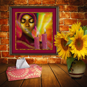Poster Femme africaine aux bougies Toile moderne Imprimer