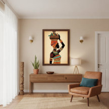 Femme africaine portant un pot d'art tribal