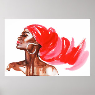 Poster femme africaine, portrait aquarelle, style mode