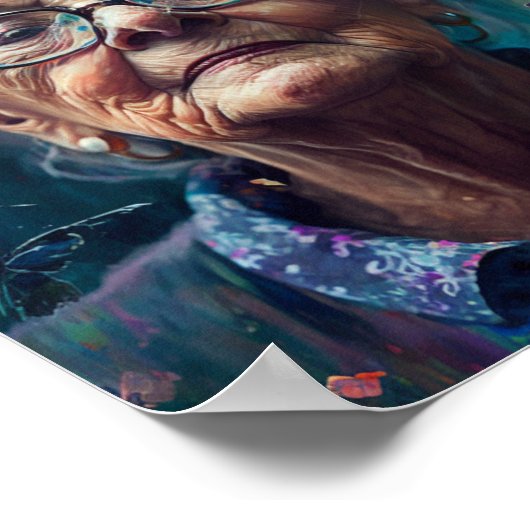 Poster Femme Âgée Avec Papillons (Coin)