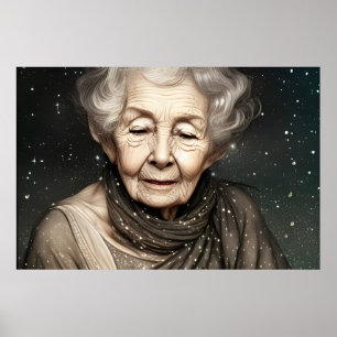 Poster Femme âgée incroyablement belle, art numérique