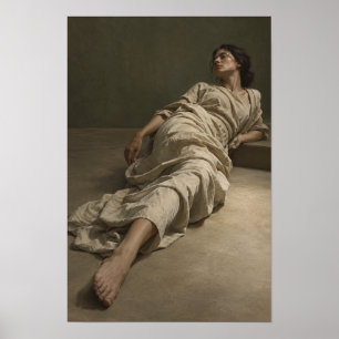 Poster Femme allongée dans une robe neutre fluide Figurat