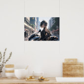 Poster Femme Anime à vélo centre-ville (Cuisine)