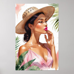 Poster Femme aquarelle rose élégante