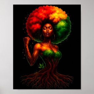 Poster Femme arbre afro reine noire mélanine racines fier