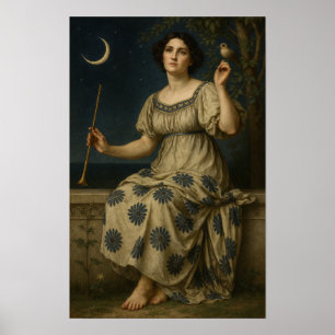 Poster Femme Art Nouveau avec clarinette et croissant de