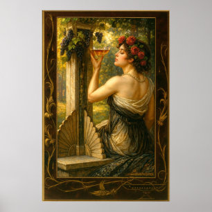 Poster Femme Art Nouveau dans un vignoble avec du vin