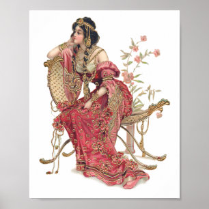 Poster Femme Art Nouveau Exotique en Costume Orné