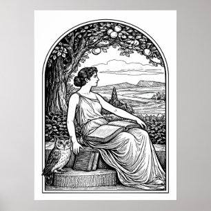 Poster Femme Art Nouveau lisant sous un arbre d'époque