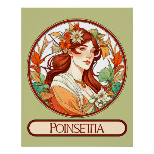Poster Femme Art Nouveau Poinsettia