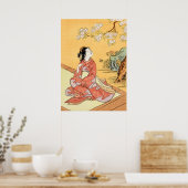 Poster Femme Assis Sous Les Fleurs De Cerisiers (Cuisine)