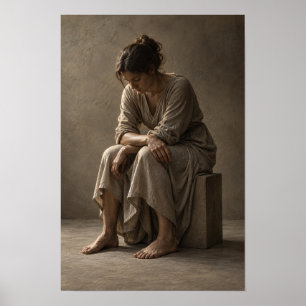 Poster Femme assise en robe drapée neutre Figuratif Wa