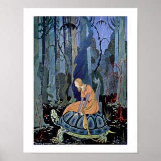 Poster Femme assise sur une tortue