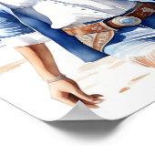 Poster Femme au bord de la mer à Denim avec chien sur la (Coin)