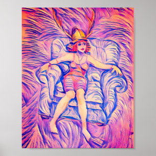 Poster Femme au chapeau à plumes