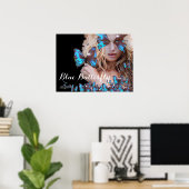 POSTER FEMME AU PAPILLON BLEU (Bureau à domicile)